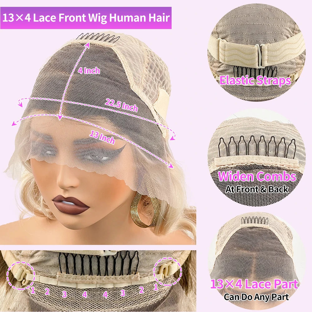 EQ Hair Short Bob Human Hair Ombre Cream Blonde Luxurious 13x4 Lace Frontal Wigs For Women Pre Plucked Brazilian Remy Hair