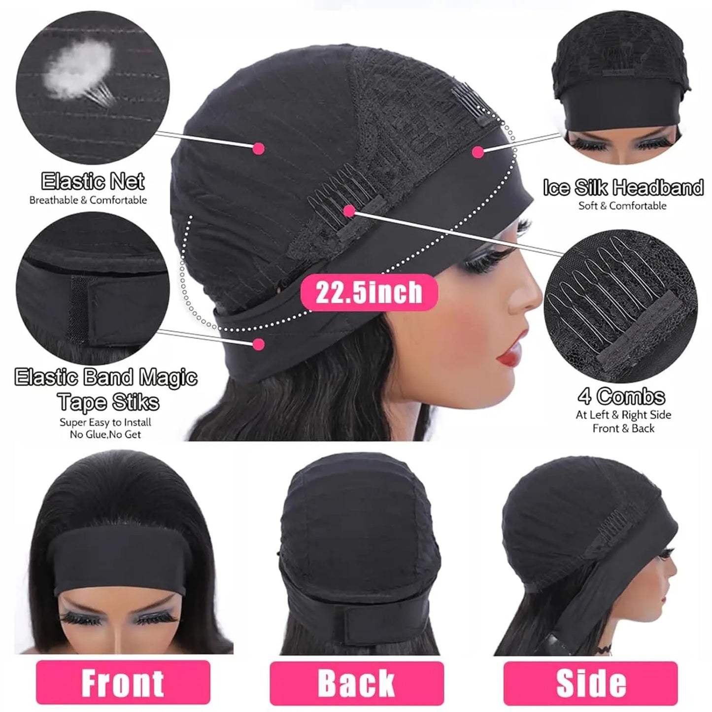 Kinky Straight Headband Wig Human Hair Glueless Human Hair Wigs with Headband Brazilian Virgin Hair Wear and Go Machine Made Wig