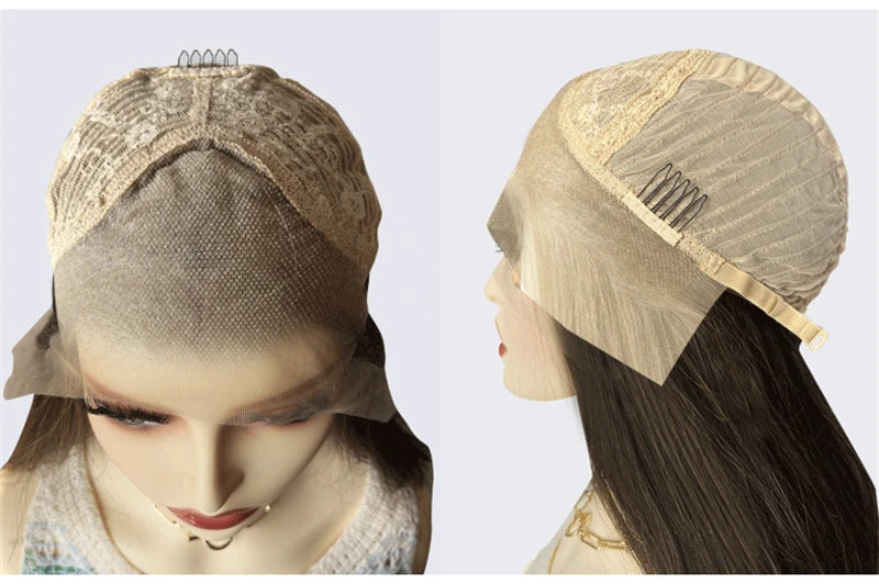 New Lace Front Glueless Wig Platinum Ash Blonde Balayage Colored Wig Heat Resistant Luxury Human Hair Synthetic Blended Fiber