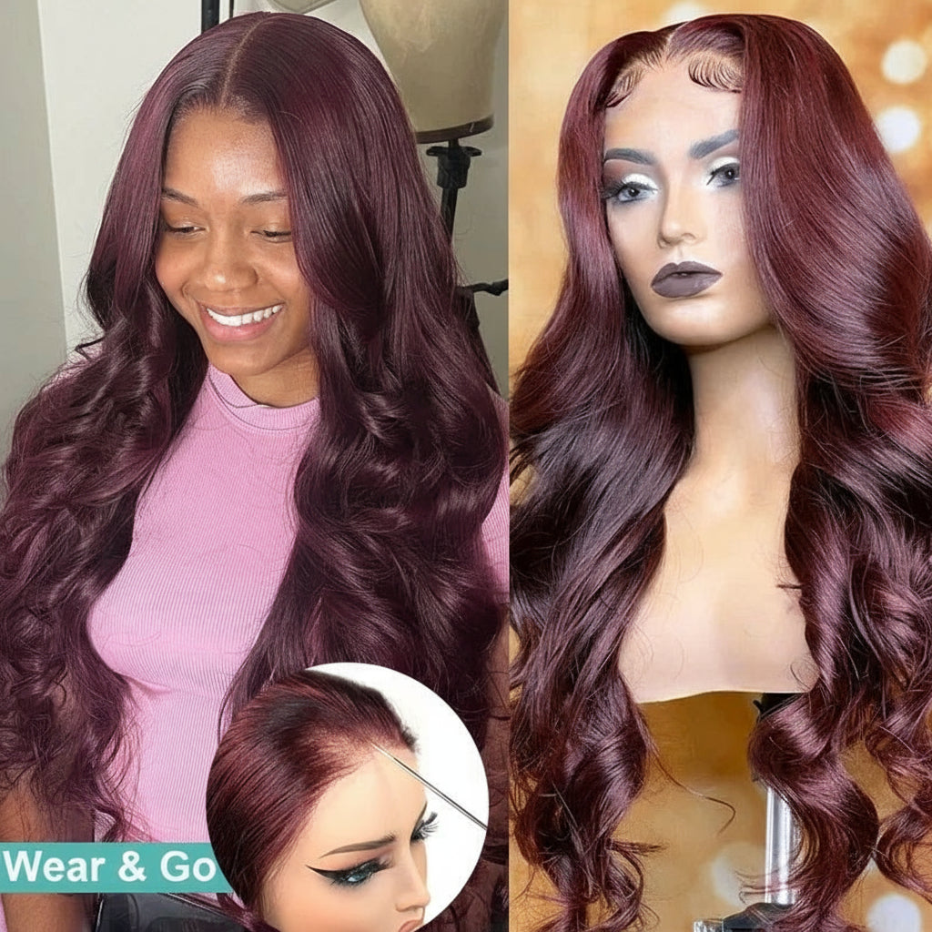 Glueless Wigs 9X6 Burgundy Red Human Hair Wigs Ready To Wear And Go Body Wave Bone Straight Colored Lace Front Wig Ginger Blonde