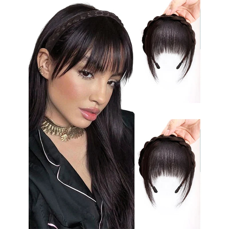 Synthetic Wig with Bangs and Sideburns Trendy Braided Headband Hair Braid Headband for Women Hair Extension Bangs Braided Wigs