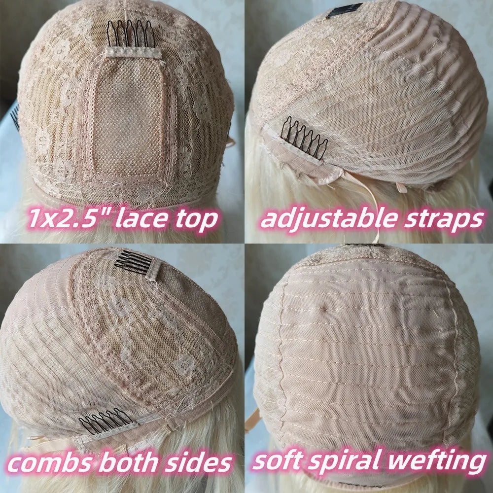 Real Human Hair Wigs with Bangs Short Bob Wig Straight Lace Front Wig Natural Hairline HD Lace Ash Blonde Fringe Wig Dark Roots