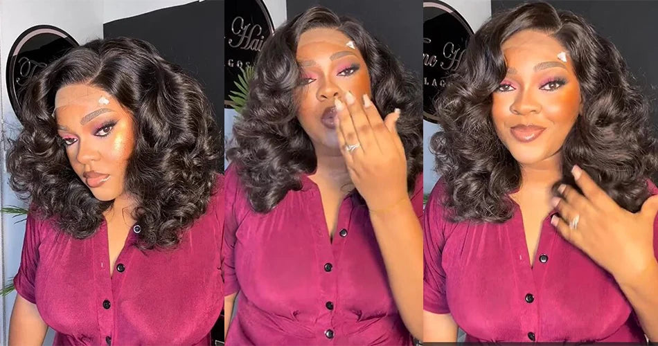 100% Human Hair Natural Black 250 Density Bouncy Curly Loose Body Wave Super Double Drawn Raw Indian Hair 13x4 Lace Frontal Wigs