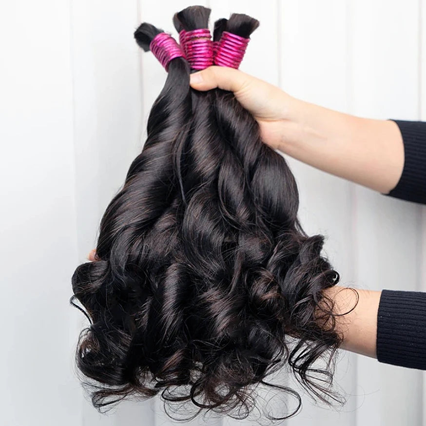 100g Human Hair Bulk for Braiding French Curls Boho Braids Loose Wave Romance Bouncy Curl Hair Bulk Extension 16-26 inch Bobbi