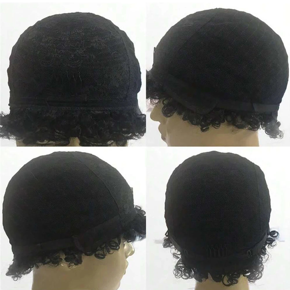 No Tariff Short Curly Pixie Cut Wigs For Women Natural Black Short Finger Wave Wig Human Hair Short Bob Full Machine Made Wig