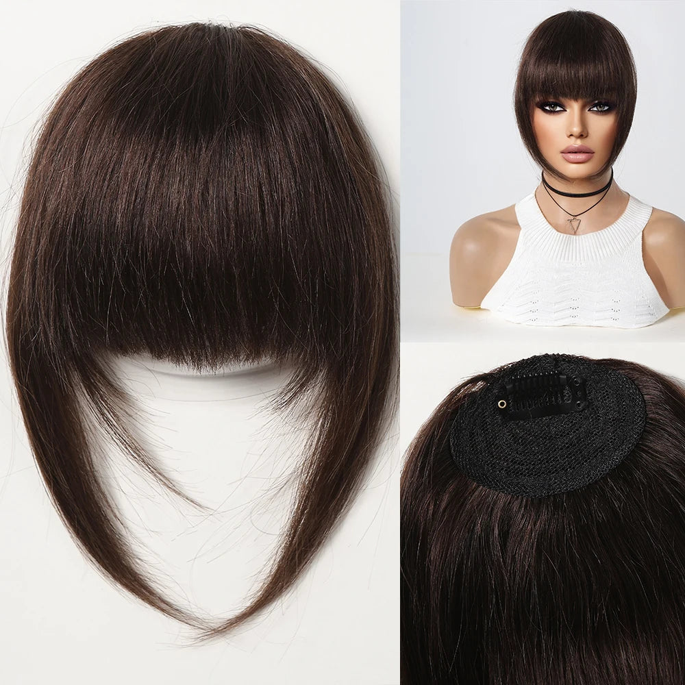 Human Hair Fringe Bangs Natural Black Remy Human Hair Bangs Full Hair Bangs Extensions Clips in Hairpieces for Women Daily Use