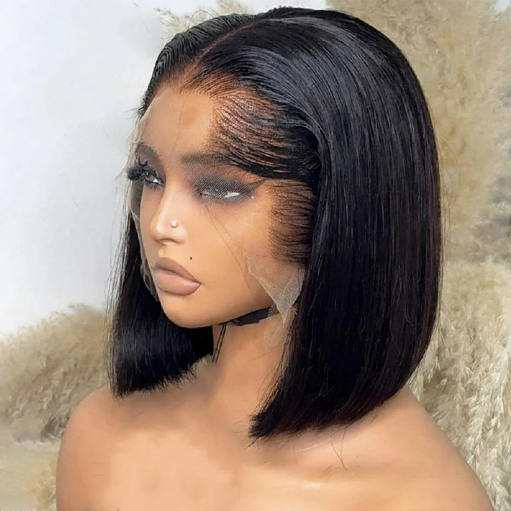 Lagos Hairline Bob Wig Human Hair Bone Straight Short Brown Colored 13x4 Lace Frontal Glueless Wigs Human Hair Ready To Wear