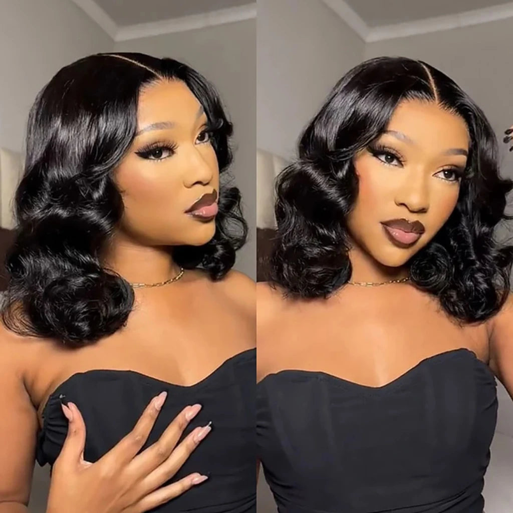 Bob Wig Human Hair 13x4 Frontal Lace Wig Body Wave HD Lace Front Wigs Human Hair Pre Plucked Bob Wigs for Women Natural Black