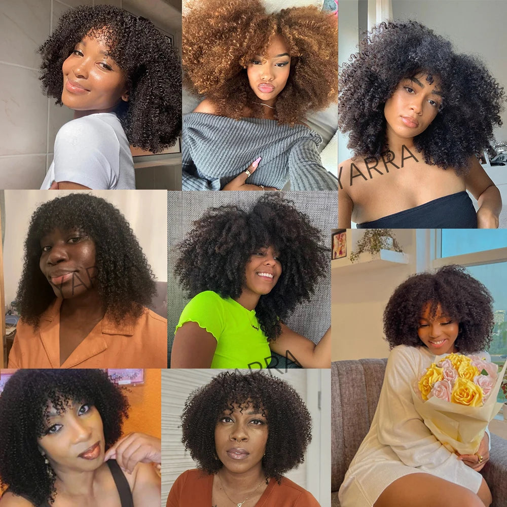 Afro Kinky Curly Human Hair Wigs With Bangs For Black Women 250% Density Brazilian 100% Human Hair Remy Full Machine Made Hair