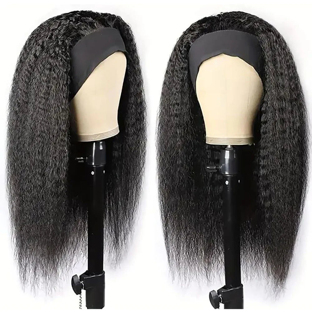 Kinky Straight Headband Wig Human Hair Glueless Human Hair Wigs with Headband Brazilian Virgin Hair Wear and Go Machine Made Wig