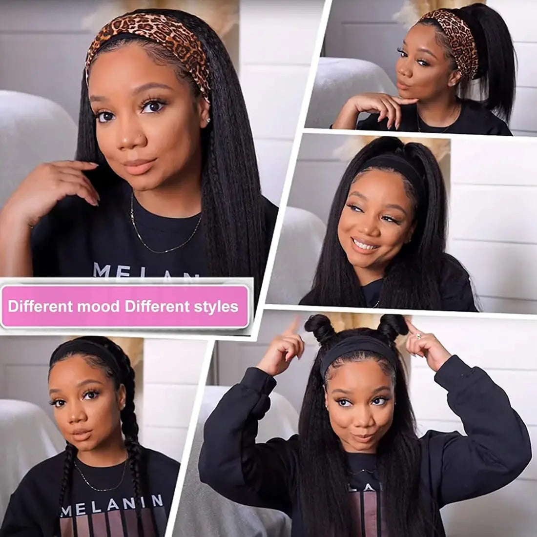 Kinky Straight Headband Wig Human Hair Glueless Human Hair Wigs with Headband Brazilian Virgin Hair Wear and Go Machine Made Wig