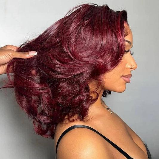 Loose Wave Bob Wig 99J Burgundy 100% Human Hair Short Bob Colorful Wig 13x4 Lace Front Wigs for Women Pre Plucked with Baby Hair