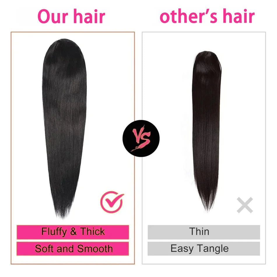 Drawstring Ponytail Human Hair Extensions For Women Natural Color Straight Drawstring 10"-26" 100% Human Hair Ponytail Extension