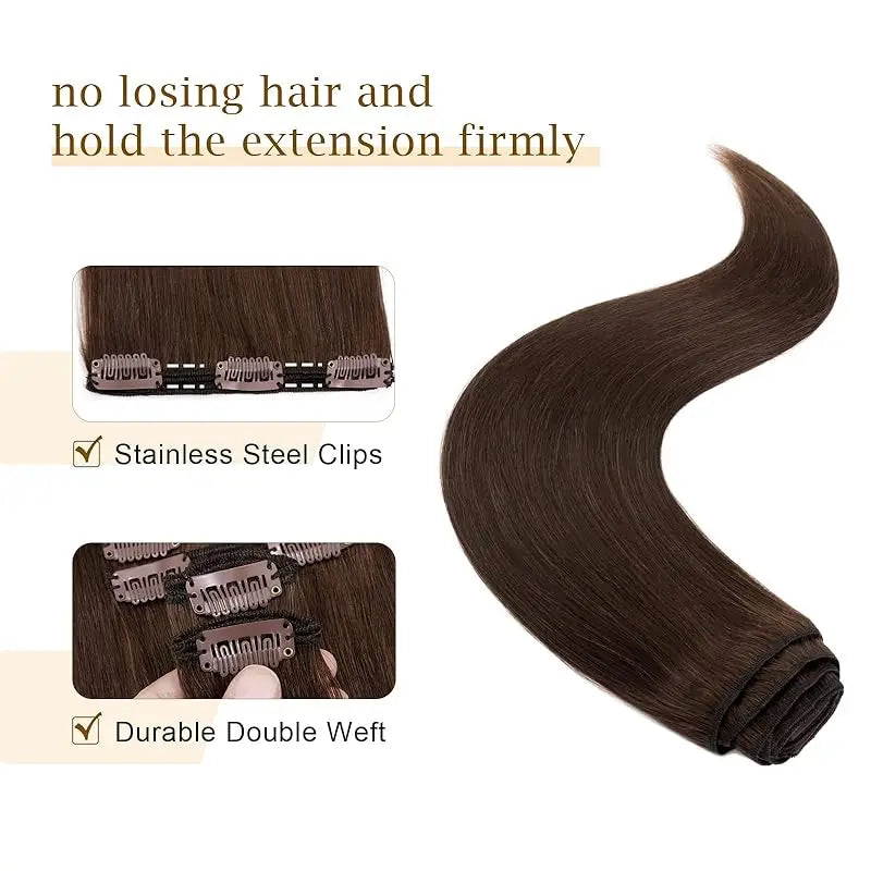 Clip in Hair Extensions Brown Hair Real Human Hair Double Weft 8pcs Hair Extensions Clip ins Straight Human Hair For Woman #4