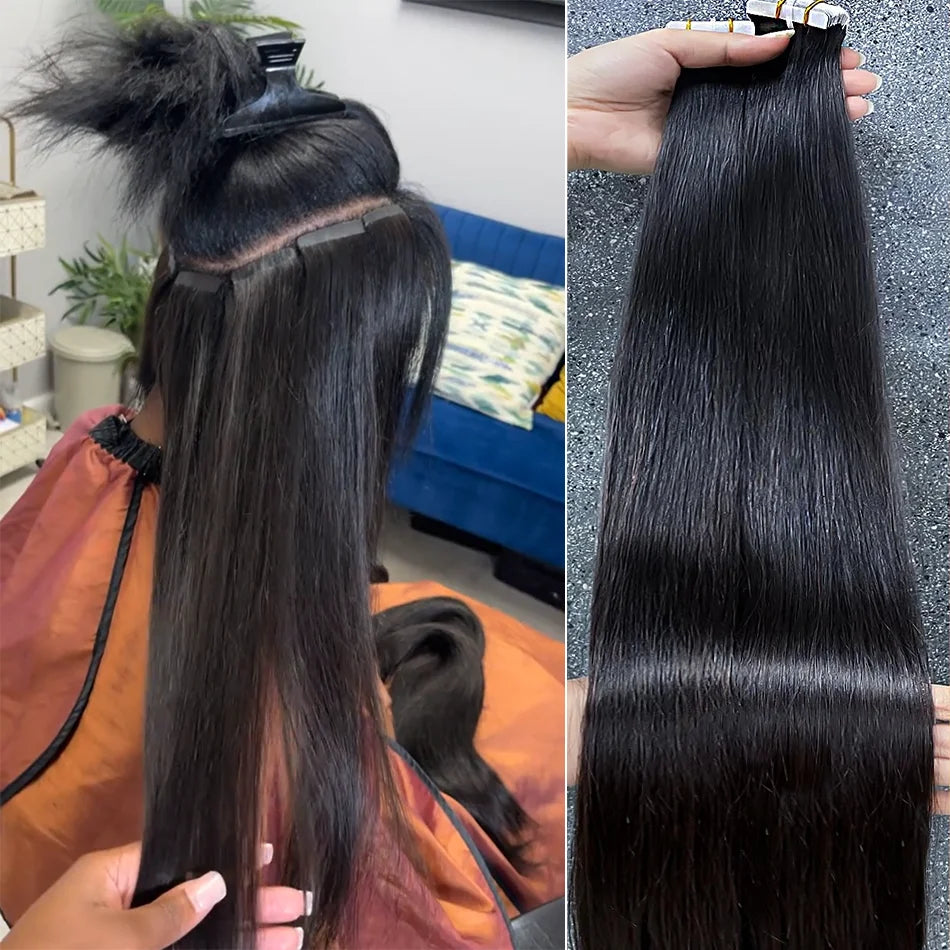 Tape in Hair Extensions Natural Human Hair Brazilian Origina Hair 100% Real Human Hair Extensions 20 Pcs Straight for Women