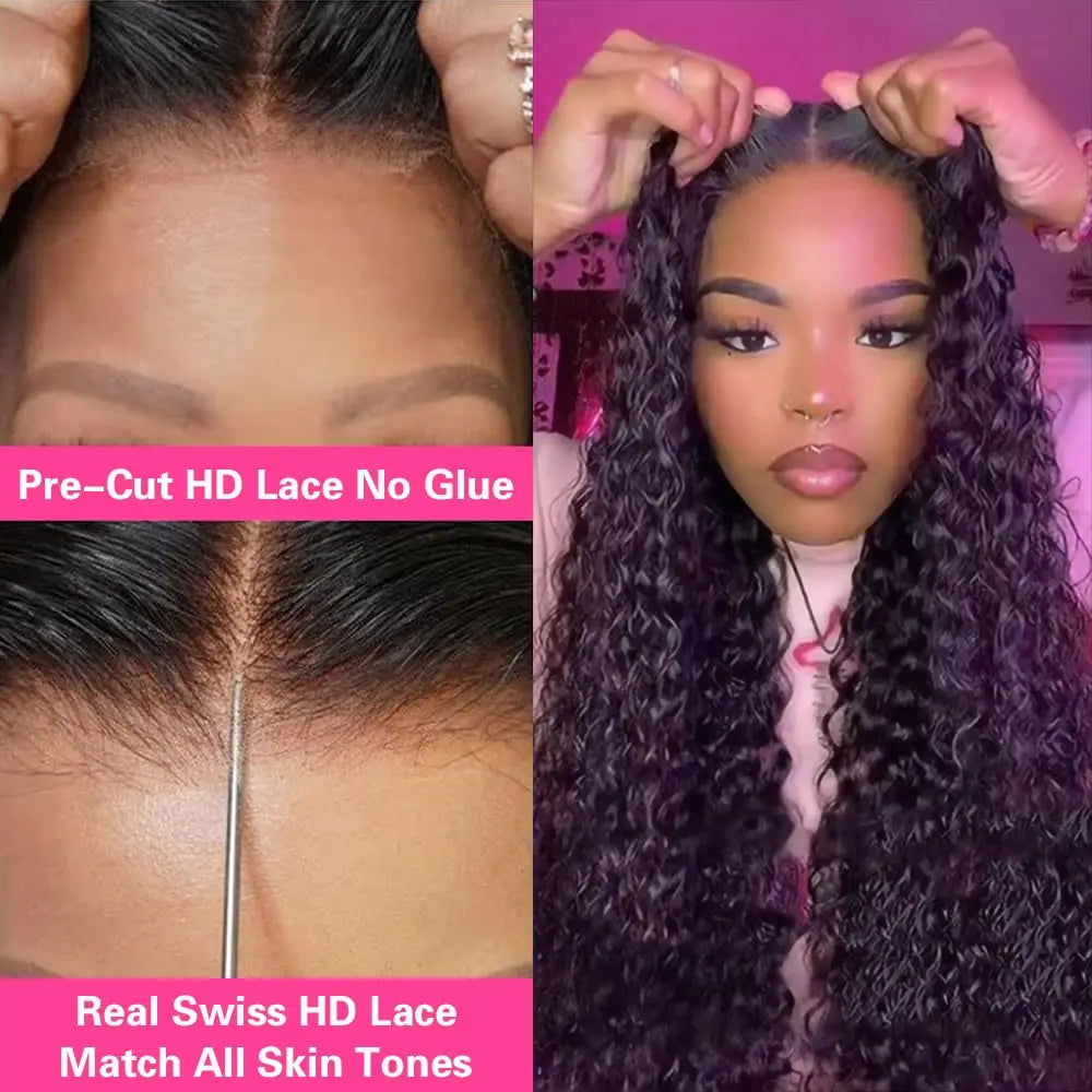 Glueless Wig Human Hair Pre Cut Water Wave Lace Front Wigs Human Hair Glueless Wear and Go 4X4 Curly Lace Closure Wig Human Hair