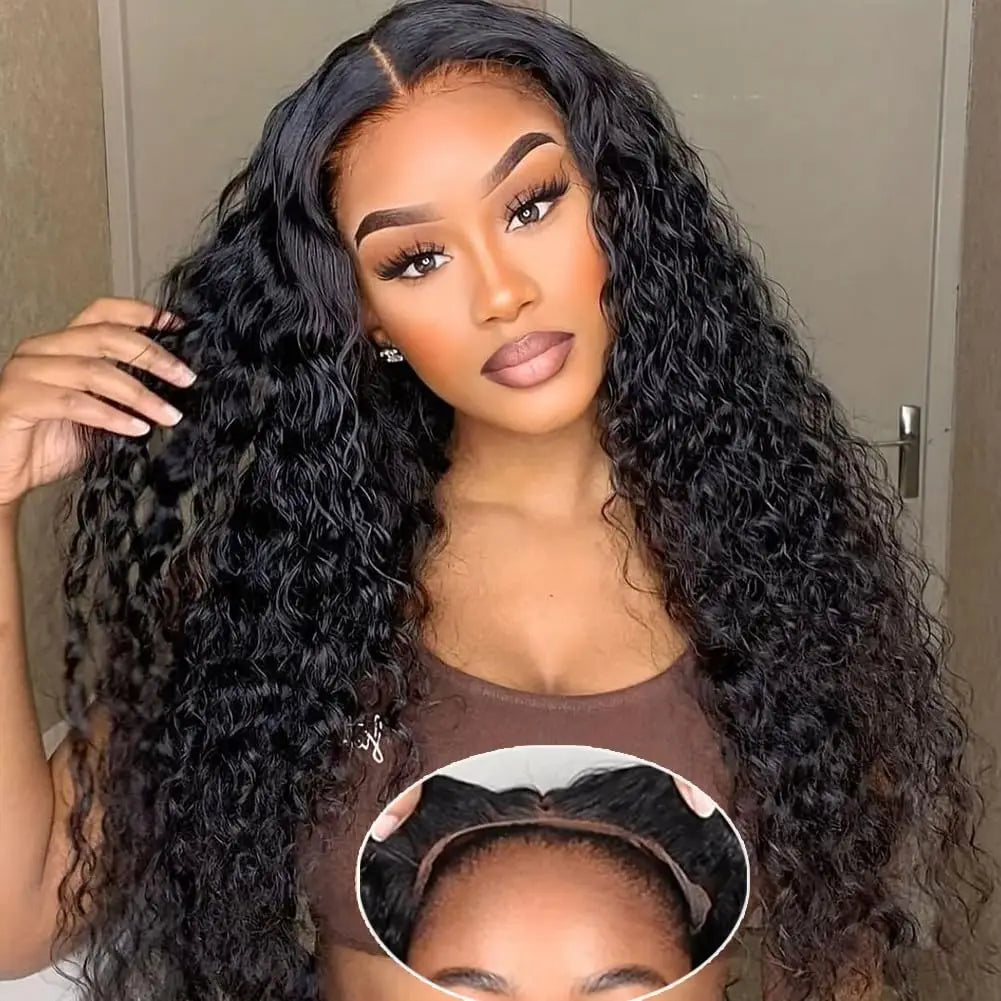Glueless Wig Human Hair Pre Cut Water Wave Lace Front Wigs Human Hair Glueless Wear and Go 4X4 Curly Lace Closure Wig Human Hair