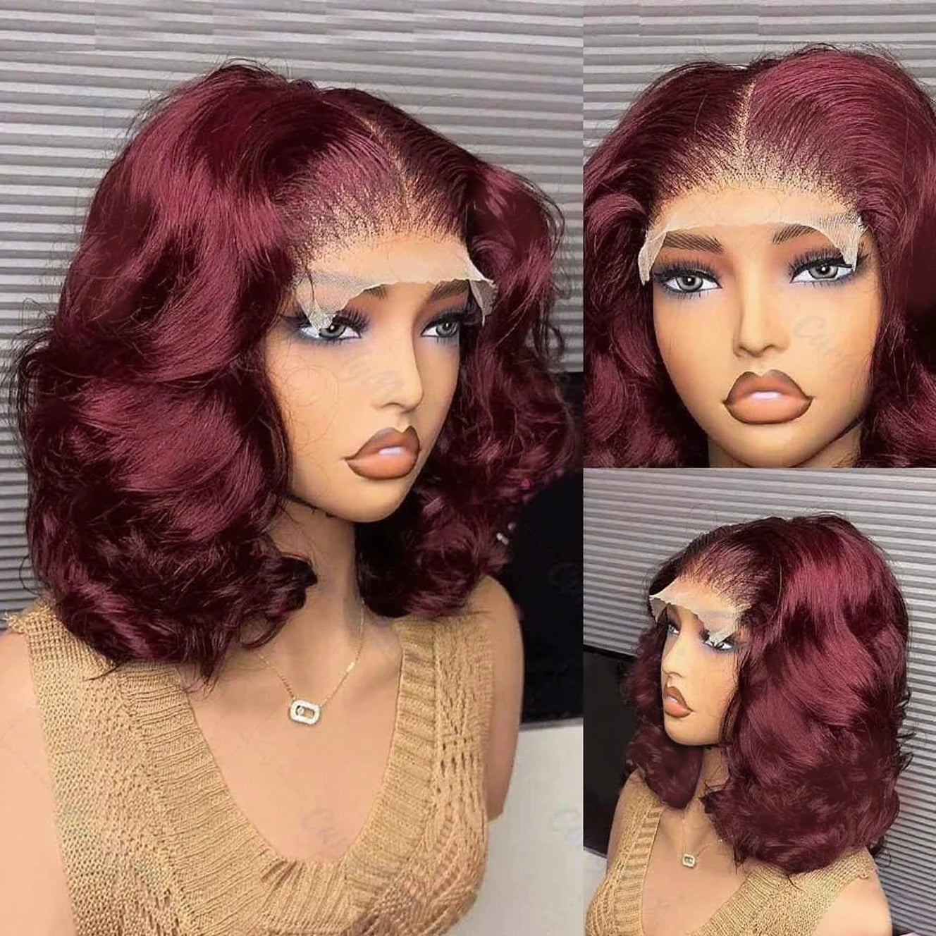 Loose Wave Bob Wig 99J Burgundy 100% Human Hair Short Bob Colorful Wig 13x4 Lace Front Wigs for Women Pre Plucked with Baby Hair