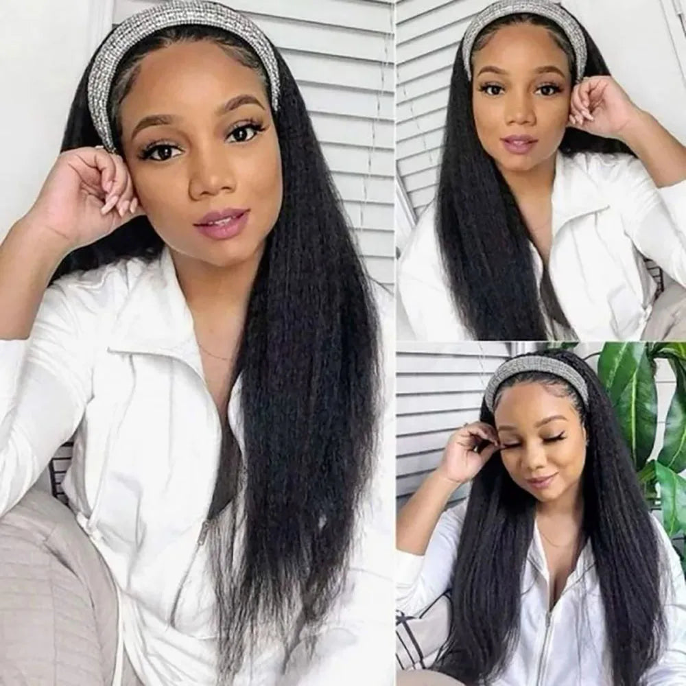 Kinky Straight Headband Wig Human Hair Glueless Human Hair Wigs with Headband Brazilian Virgin Hair Wear and Go Machine Made Wig
