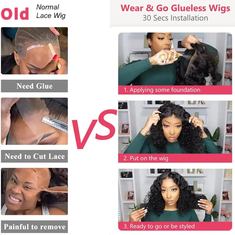 Glueless Wig Human Hair Pre Cut Water Wave Lace Front Wigs Human Hair Glueless Wear and Go 4X4 Curly Lace Closure Wig Human Hair