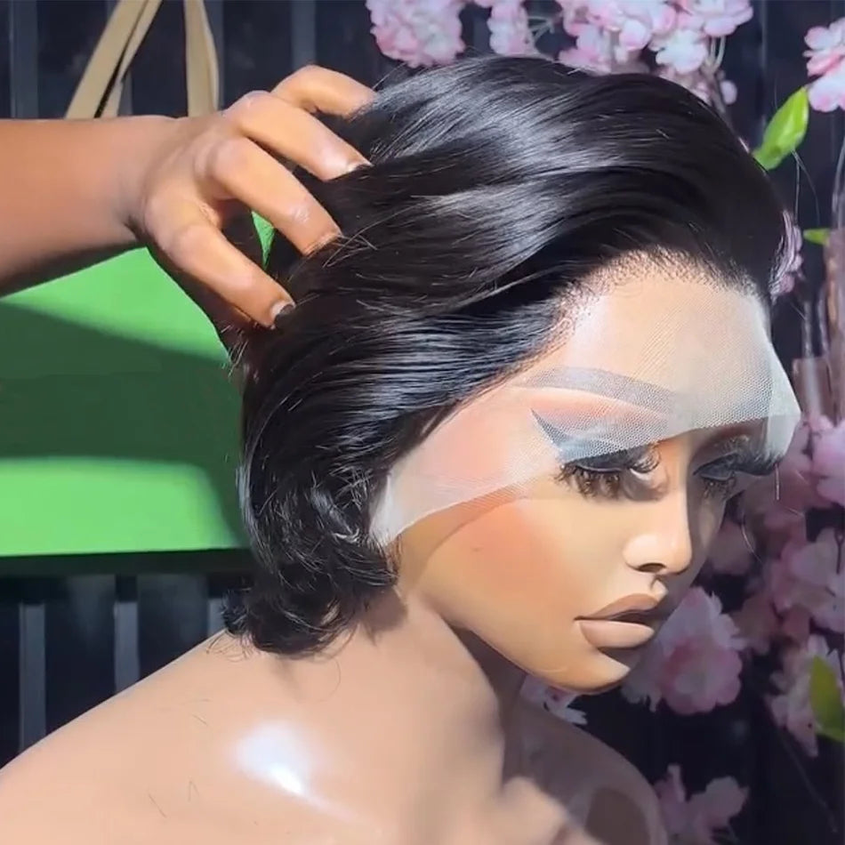 Pixie Cut Wigs Human Hair 13x4 Short Pixie Cut Lace Front Wig for Women Black Pixie Cut Transparent Frontal Wig Layered Straight