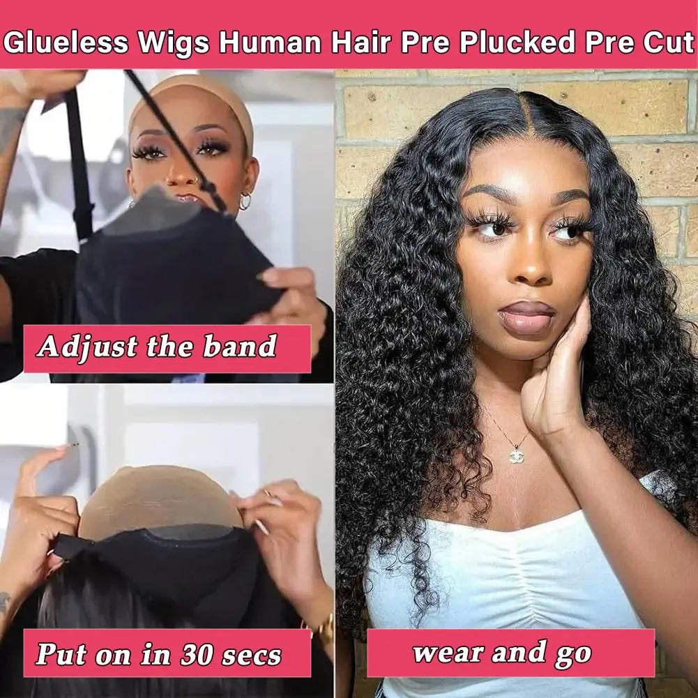 Glueless Wig Human Hair Pre Cut Water Wave Lace Front Wigs Human Hair Glueless Wear and Go 4X4 Curly Lace Closure Wig Human Hair
