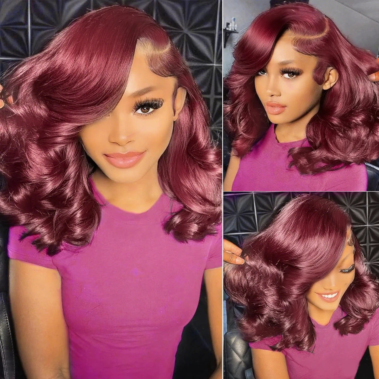 Loose Wave Bob Wig 99J Burgundy 100% Human Hair Short Bob Colorful Wig 13x4 Lace Front Wigs for Women Pre Plucked with Baby Hair
