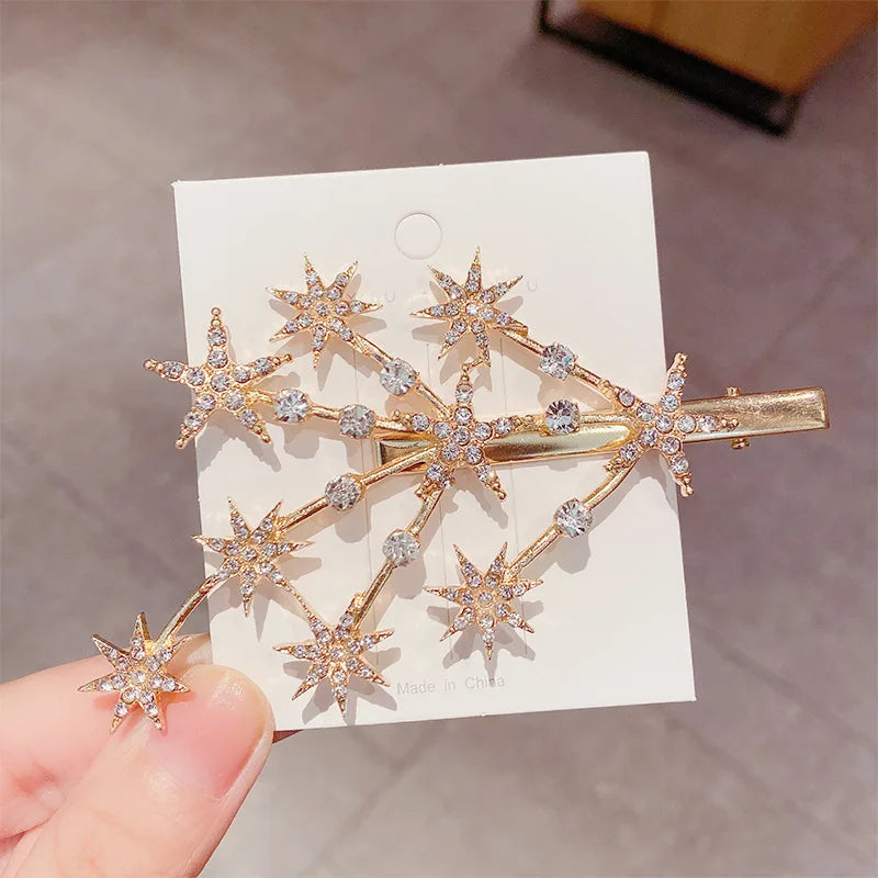 New Women Luxury Elegant Shining Full Stars Silver Gold Hair Clips Sweet Hair Ornament Headband Hairpin Fashion Hair Accessories
