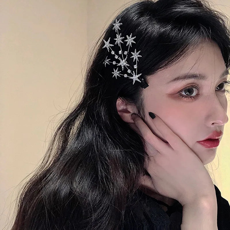 New Women Luxury Elegant Shining Full Stars Silver Gold Hair Clips Sweet Hair Ornament Headband Hairpin Fashion Hair Accessories