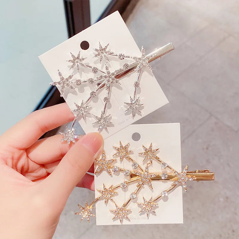 New Women Luxury Elegant Shining Full Stars Silver Gold Hair Clips Sweet Hair Ornament Headband Hairpin Fashion Hair Accessories