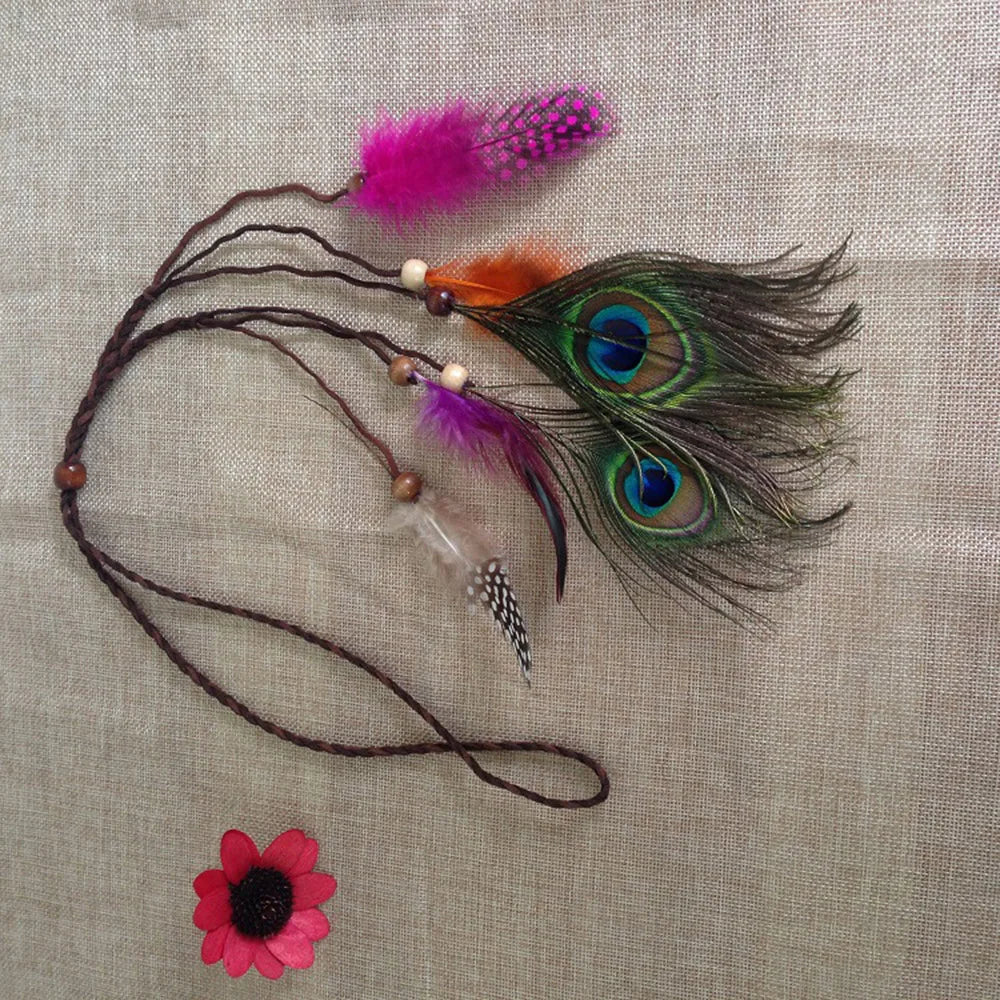 Bohemian Feather Hairband Women's Festive Masquerade Carnival Hippies Costume Indian Prom Gypsy Long Tassel Hair Accessories
