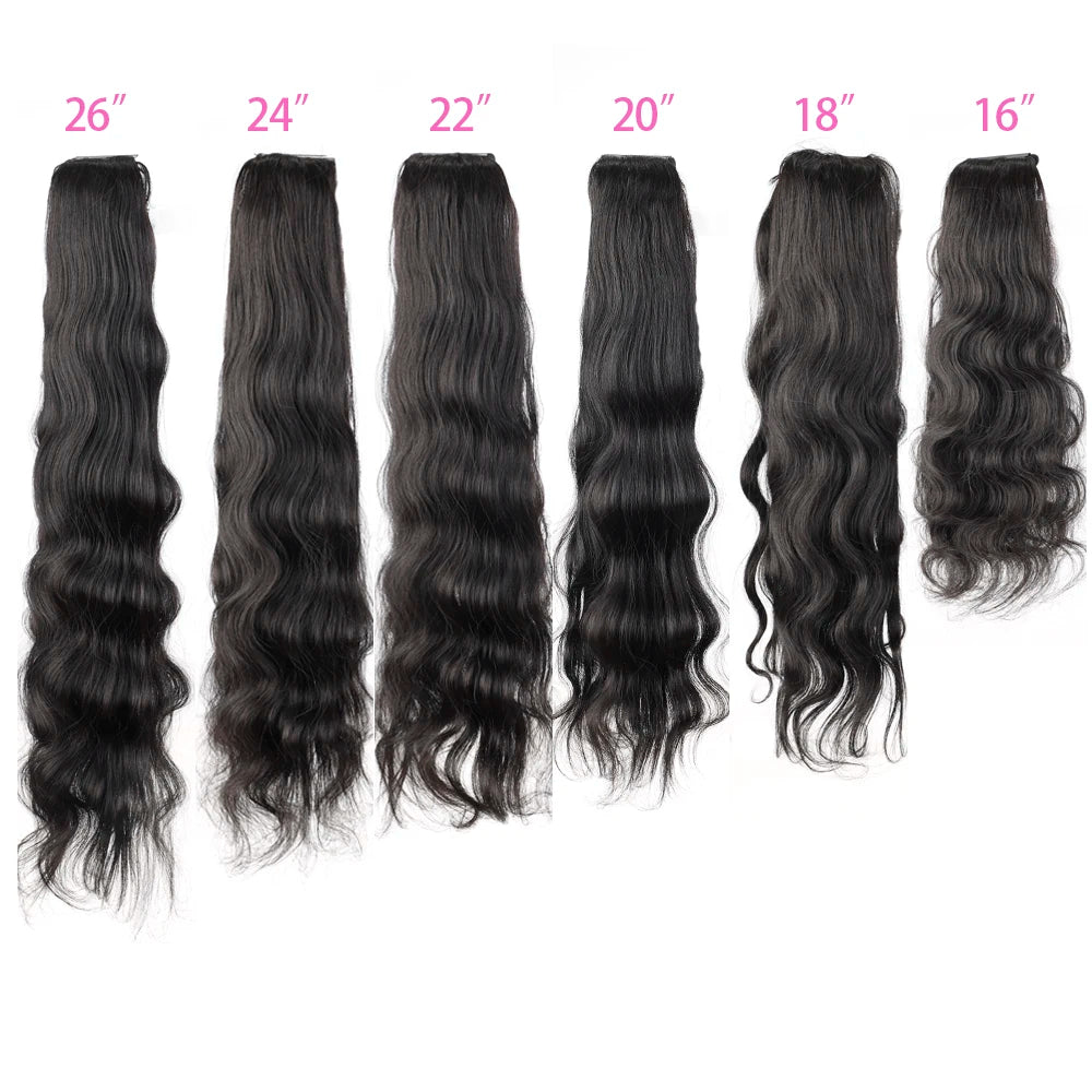 Body Wave Ponytail Human Hair Extensions Natural Black Color Wrap Around 100% Straight Human Hair Ponytails Clip In Extension