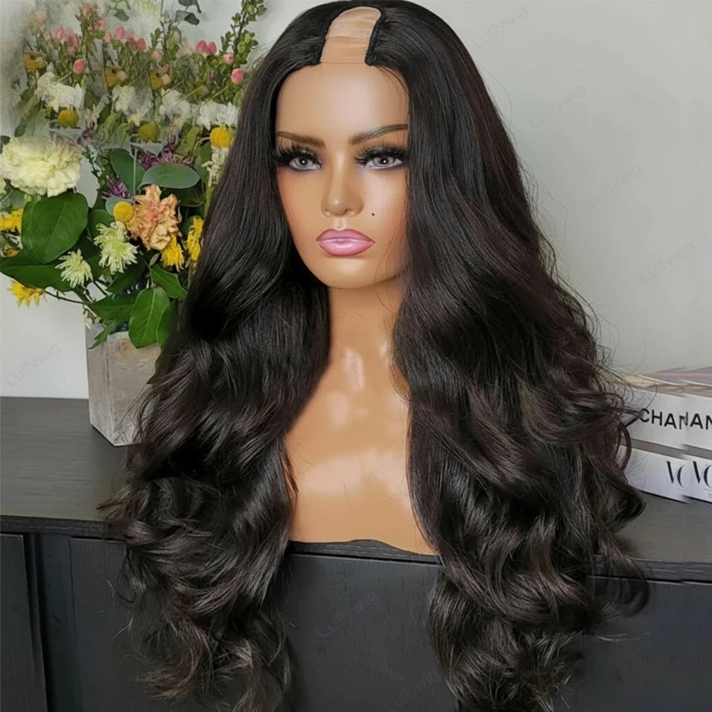 U Part Wig Body Wave Human Hair Wigs 100% Human Hair Brazilian Wavy V Part Wig V Shape Glueless Wig Mininal Leave Out 180Density