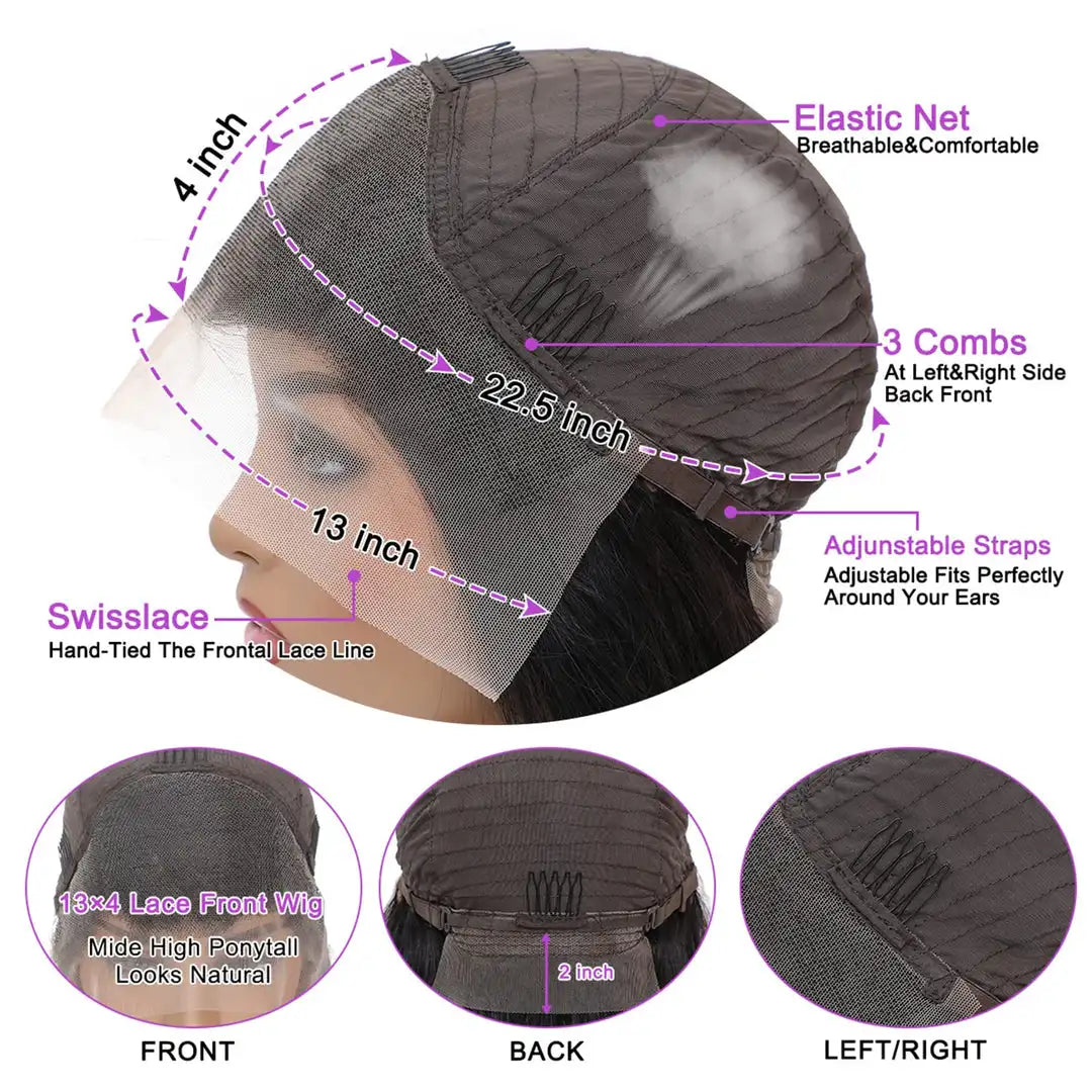 Natural Black Brazilian Body Wave Human Hair Wigs 13x4 HD Transparent Lace Front Wig Pre-Plucked 180% Density Lace Frontal Wig