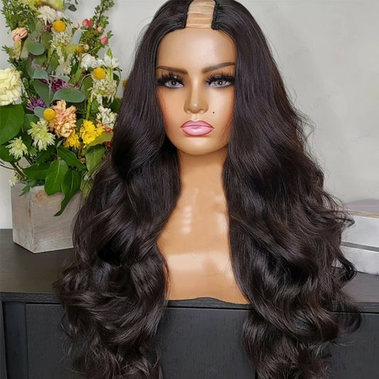 U Part Wig Body Wave Human Hair Wigs 100% Human Hair Brazilian Wavy V Part Wig V Shape Glueless Wig Mininal Leave Out 180Density