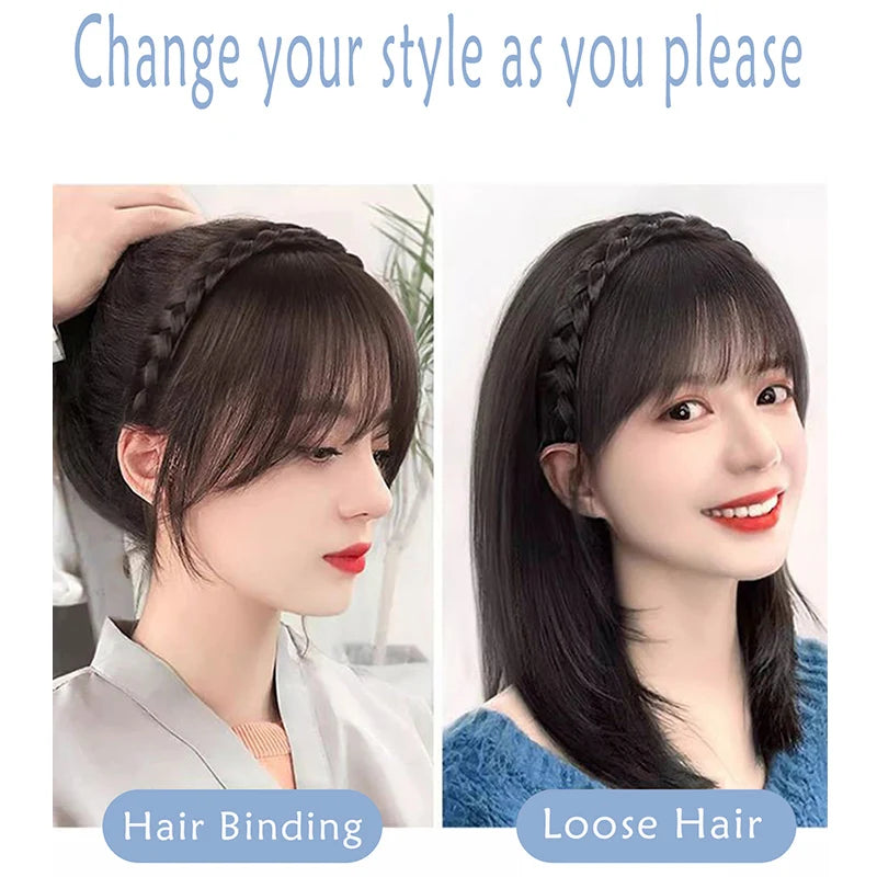 Synthetic Wig with Bangs and Sideburns Trendy Braided Headband Hair Braid Headband for Women Hair Extension Bangs Braided Wigs