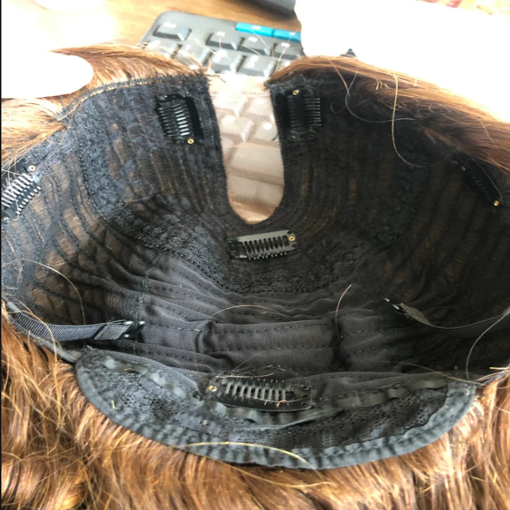 Ash Brown Hightlight 1x4 Size U Part Wig Human Hair for Women With Body Curls Glueless V Part Wig Easy Wear European Hair