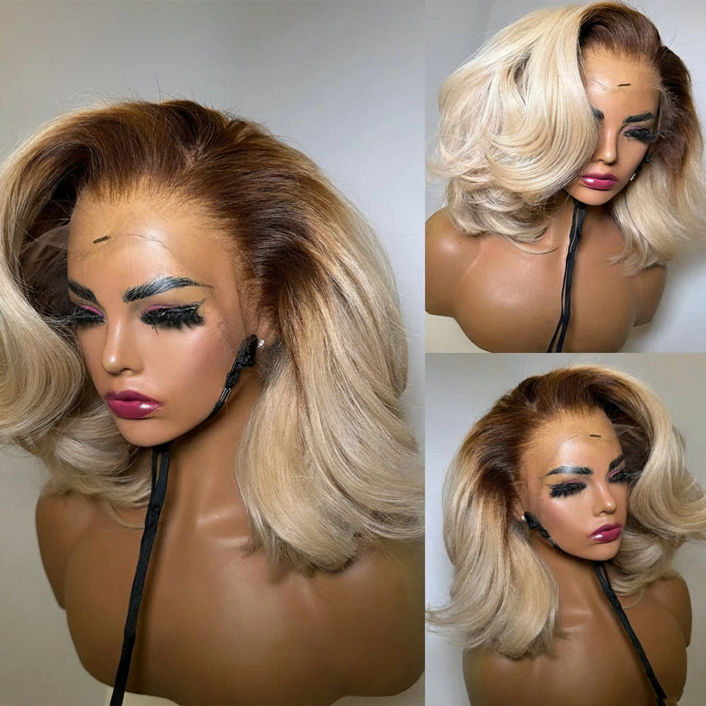 #4/613 Blonde Short Bob Human Hair Wigs For Women 13x6 Lace Wig Human Hair 13x4 Transparent Lace Wig Ombre Honey Blonde Wig 200%