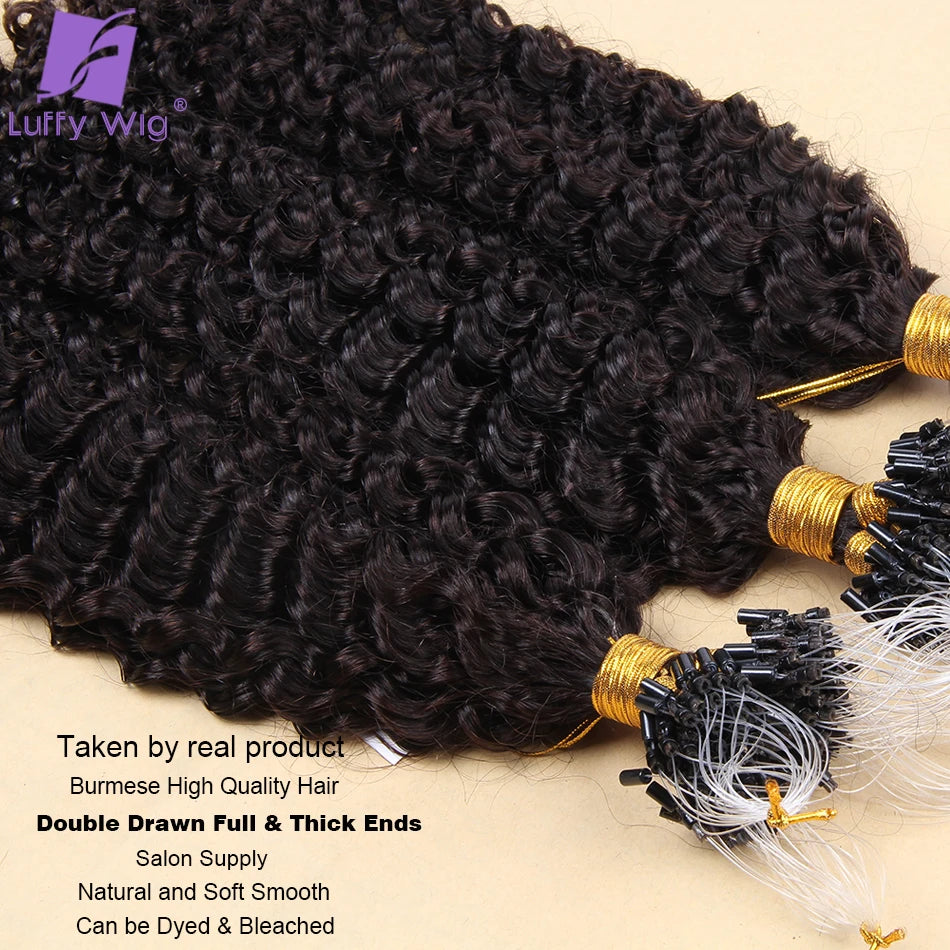 Micro Loop Human Hair Extensions Curly Microlink Hair Extensions for Black Women Burmese Micro Ring Loop Extensions Human Hair