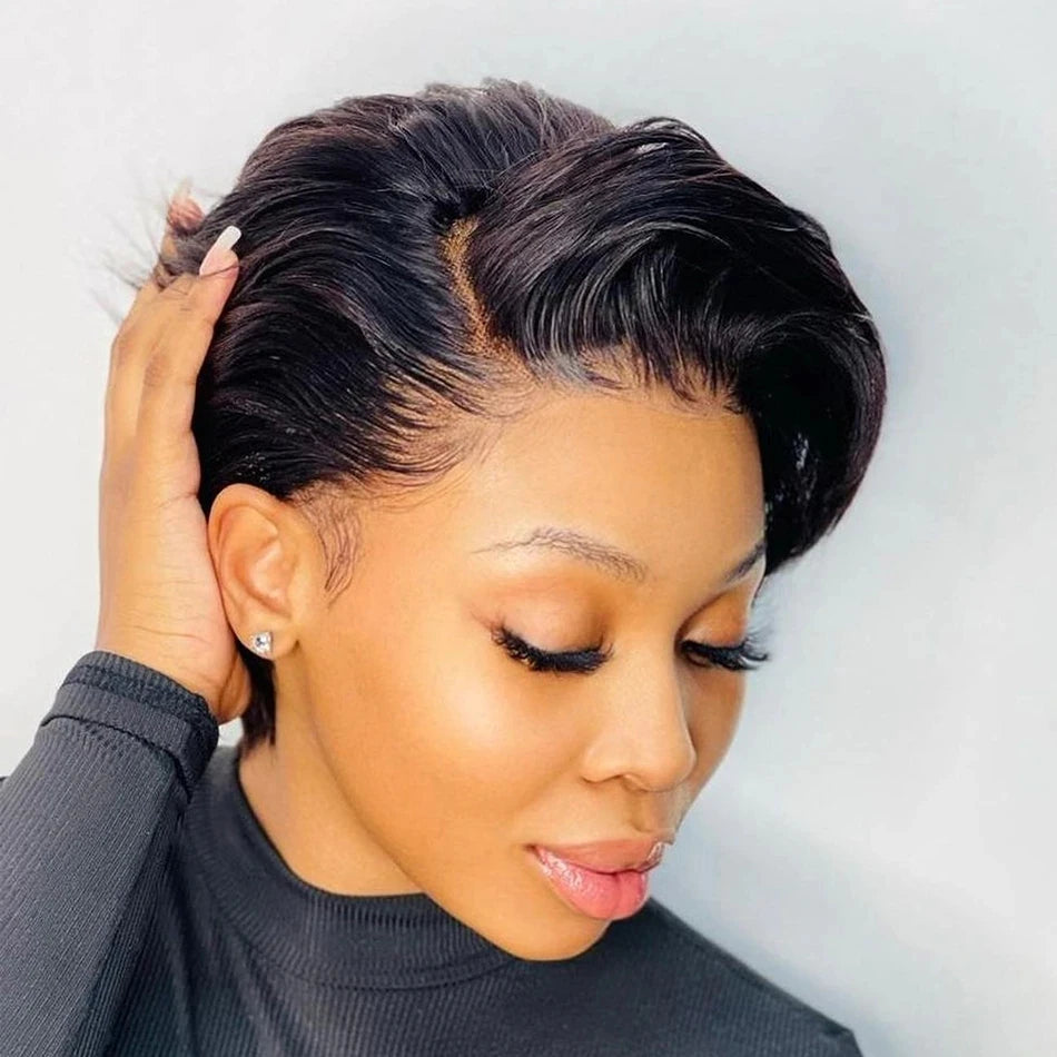 Choice Side Part Pixie Cut Straight Wigs Short Bob Hair Wig 100% Human Hair Brazilian Lace Front Human Hair Wigs For Black Women