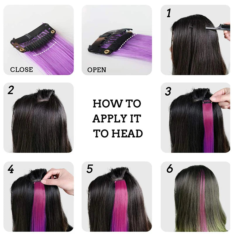 Colored Clip in Hair Extensions 22 Inch Straight Syntactic Pink Color Hairpiece Rainbow Party Highlights for Women Girls Kids