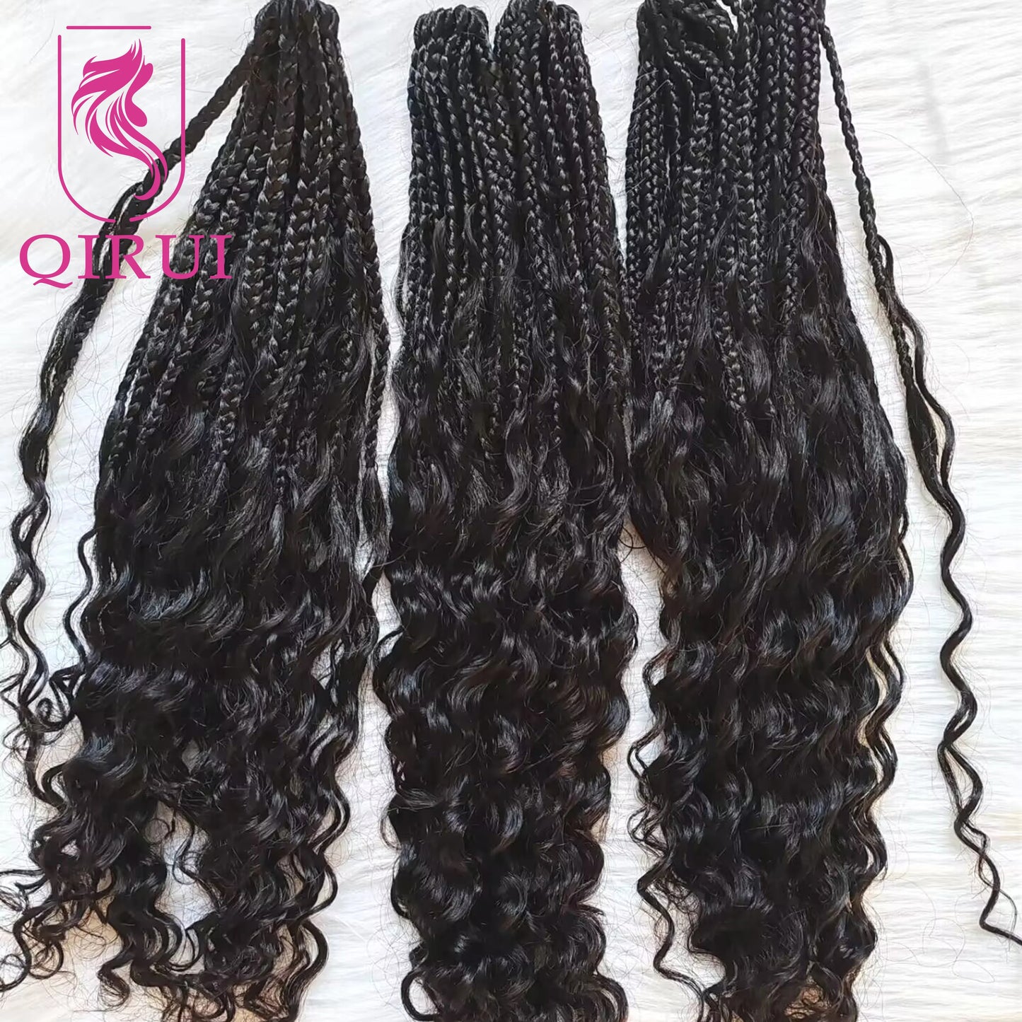 Human Hair Crochet Boho Box Braids With Human Curls 18Inch Synthetic Braid With Human Hair Curls Braiding Hair Extensions