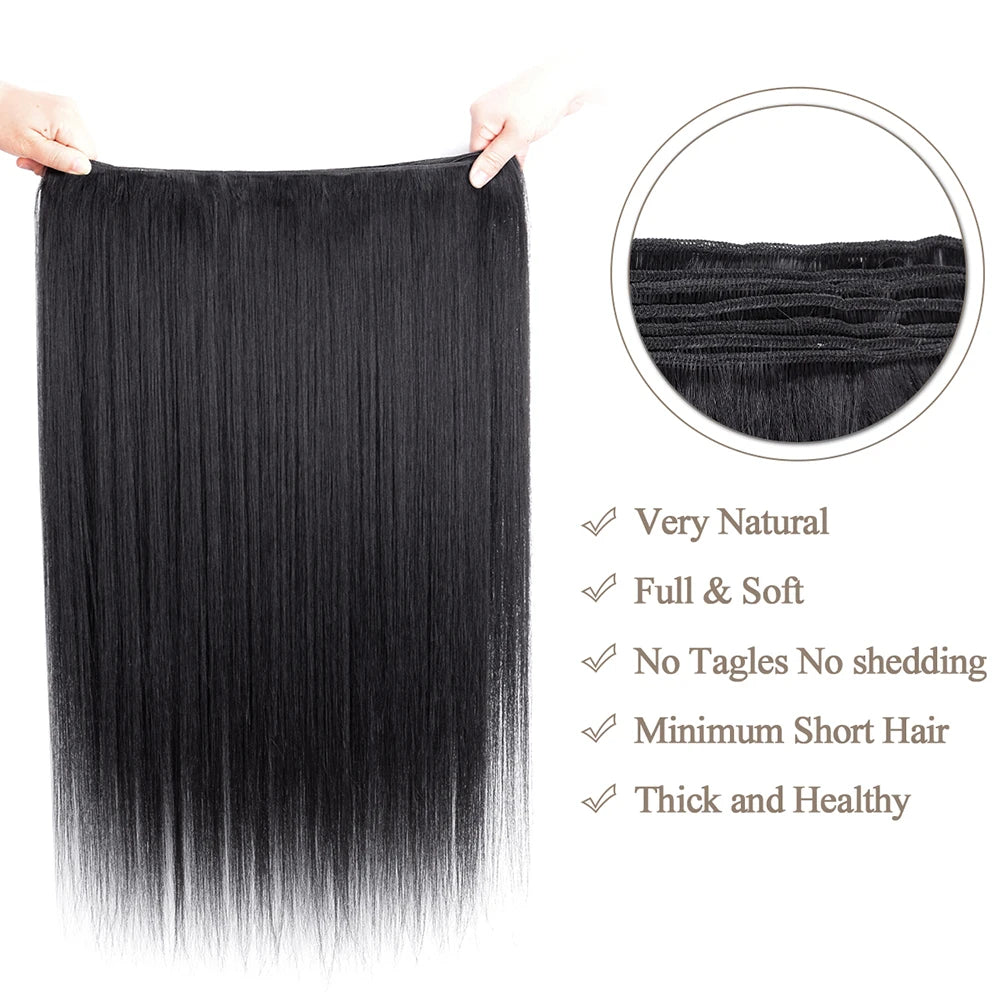Straight Hair Extensions Synthetic Smooth Ombre Hair Weaving 26 inches brown Synthetic Straight Hair Bundles Full To End