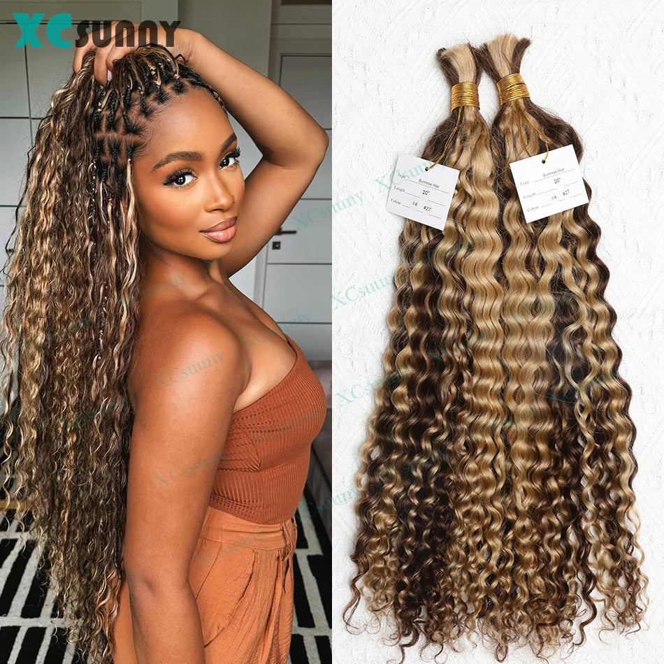 4 27 Braiding Hair Bulk Human Hair For Braiding Color 4 30 Deep Curly Human Hair For Boho Braids Double Drawn Bundles No Weft