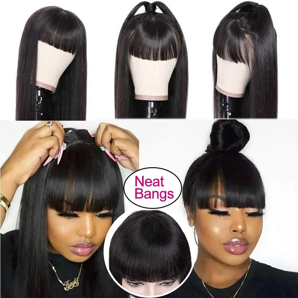 Bone Straight Human Hair Bob Wigs Full Machine With Bangs Glueless 100% Brzailian For Women Choice Non Lace Front Cheap On Sale