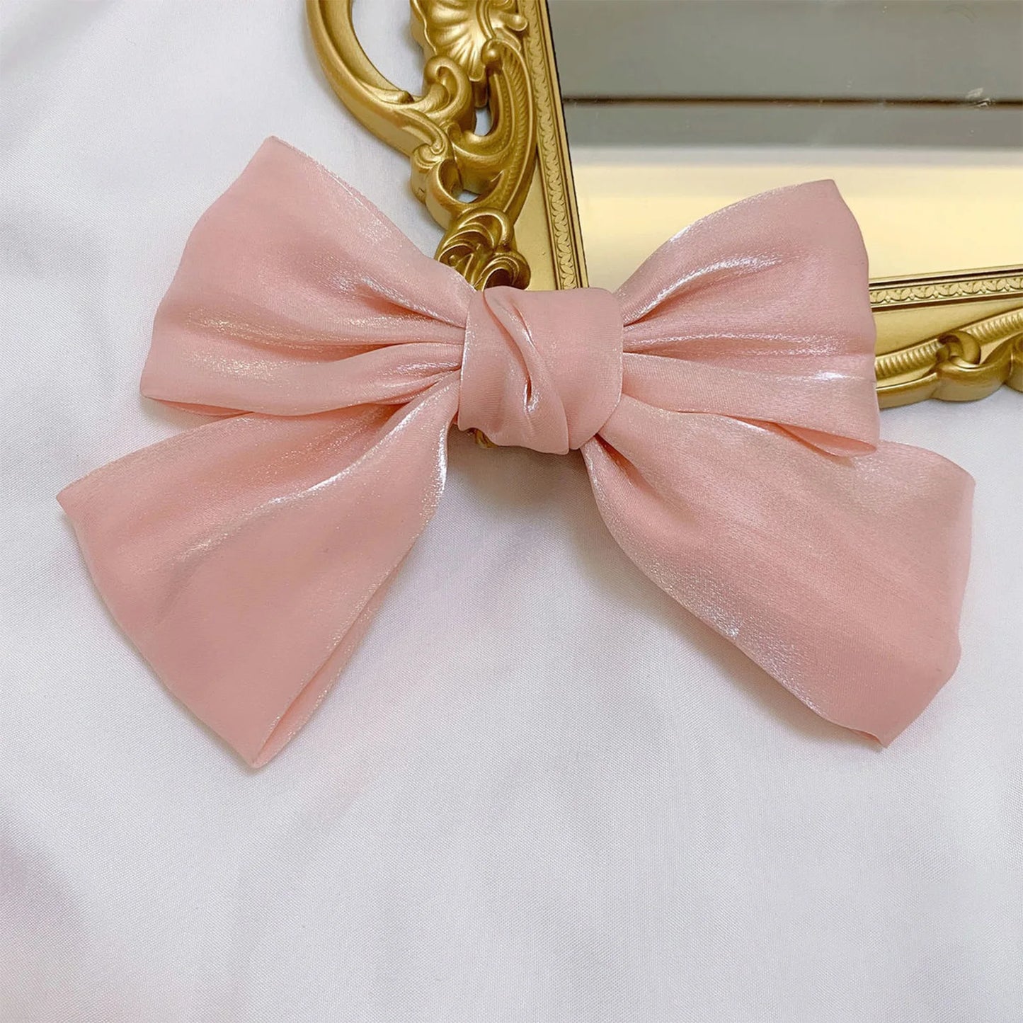 Glossy Bowknot Hair Clip Pearlized Baroque French Barrette Elegant Hairpin for Women Bridal Wedding Xmas Party Hair Accessories