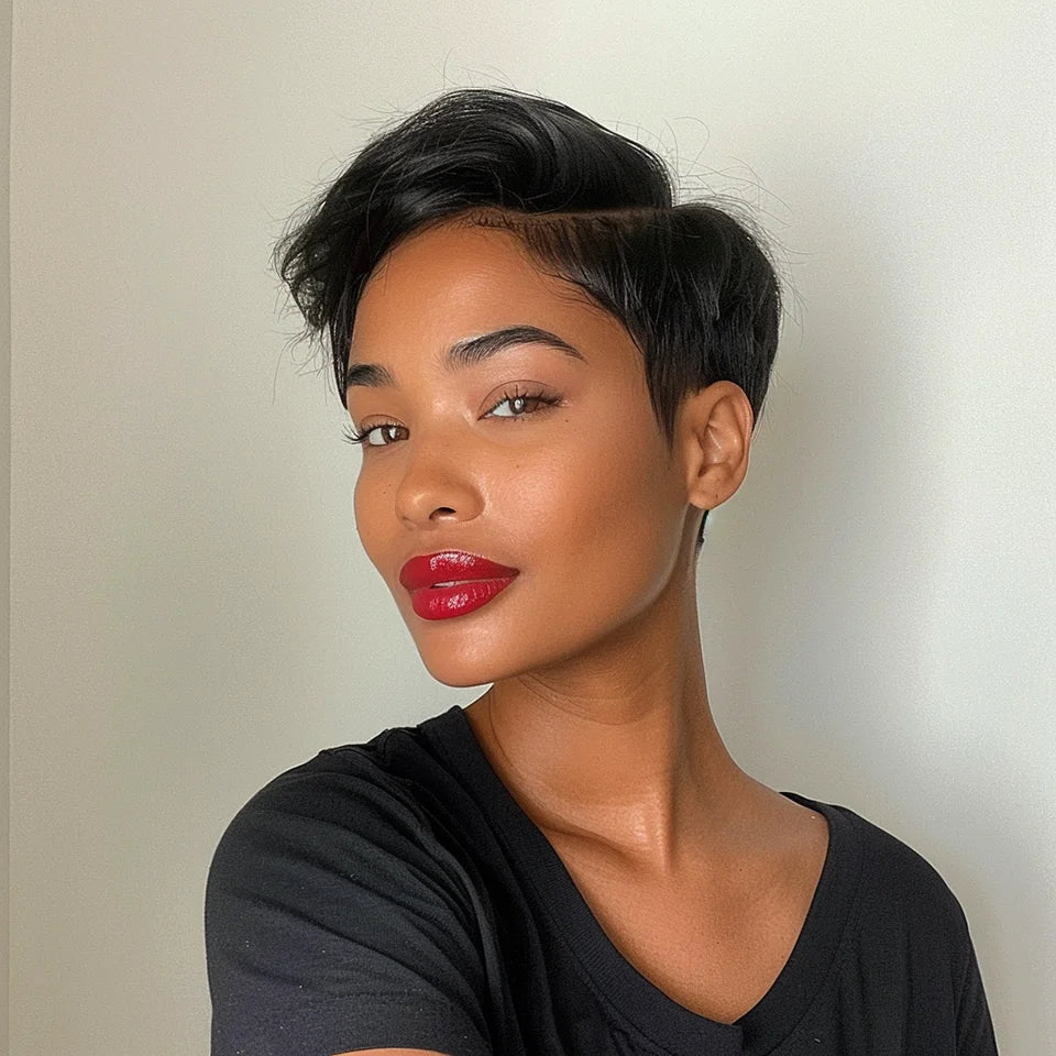 Short Bob Pixie Cut Human Hair Wigs Natural Black Short Straight Bob Wigs Natural Black Colored 13x5x1 T Lace Frontal Wigs