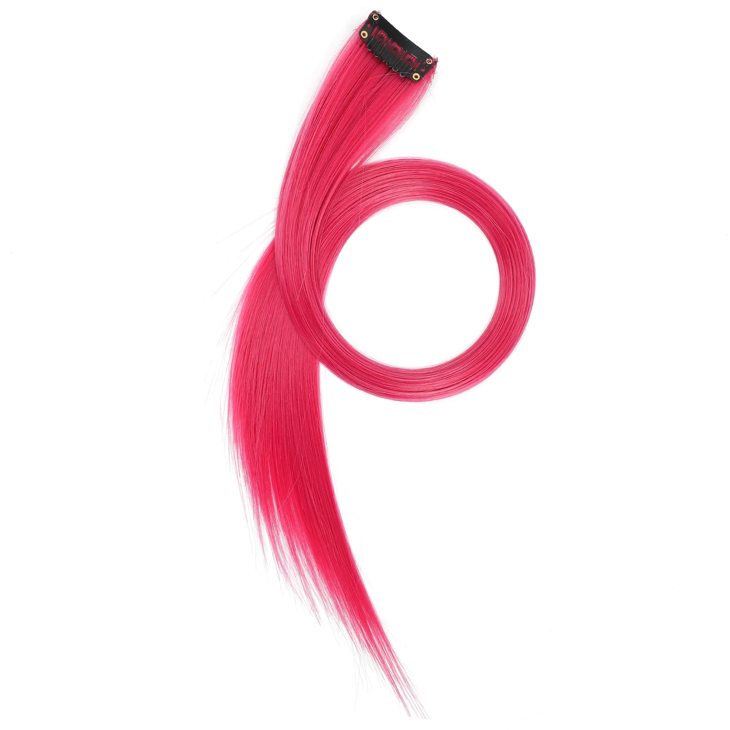 Colored Clip in Hair Extensions 22 Inch Straight Syntactic Pink Color Hairpiece Rainbow Party Highlights for Women Girls Kids