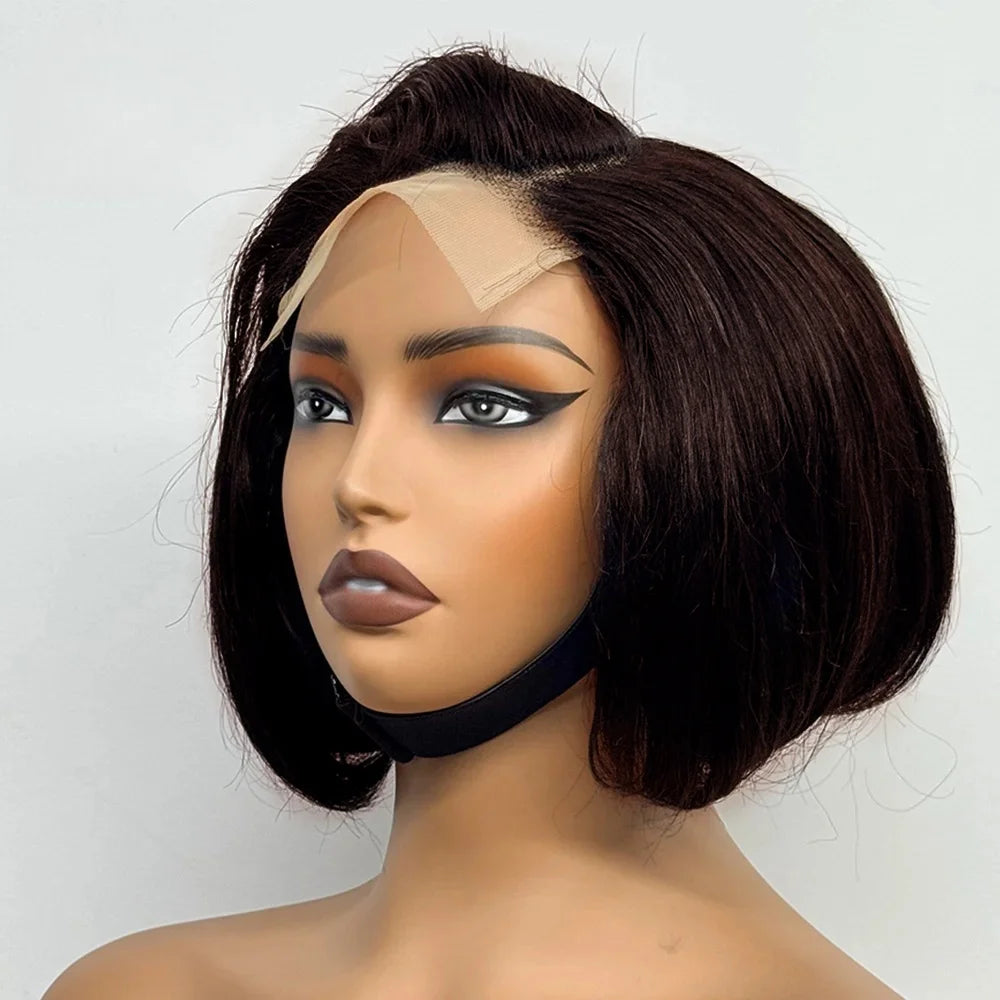 Super Double Drawn Ombre Burgundy Straight Bob Wig Human Hair 5x5 Closure Lace Frontal Bob Wigs Bob wig 300% Density