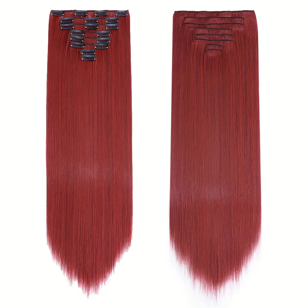 Red Color 8 Pcs Straight Clip-In Human Hair Extensions 8-24 Inch 100% Unprocessed Brazilian Remy Virgin Hair For Women